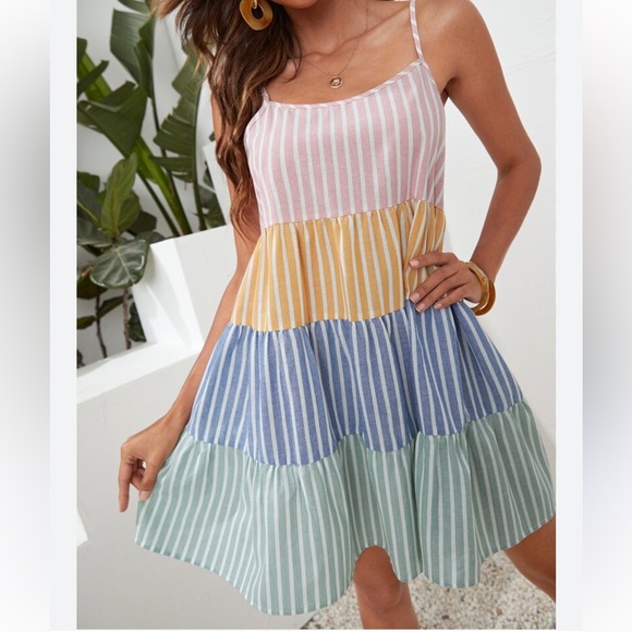 Women’s SHEIN Smocked Baby Doll Spaghetti Strap Summer Sun Dress Sz 2XL - Picture 2 of 9